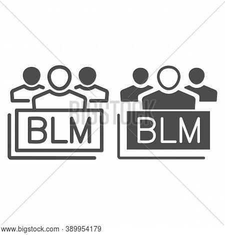 Group Of People With Blm Text Line And Solid Icon, Black Lives Matter Concept, Group Of Multiethnic 