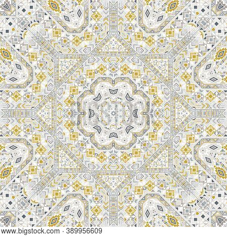 Abstract Seamless Pattern Of Simple Geometry Shapes Structure. Graphic American Design. Batik Print.