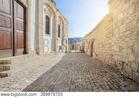 Cobbled Street Of The Kykkos Monastery In Cyprus
