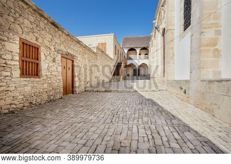 The Cobbled Street Of The Kykkos Monastery In Troodos