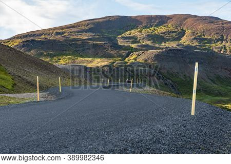 The Road Through Mountain Pass Of Vatnsskard In East Iceland