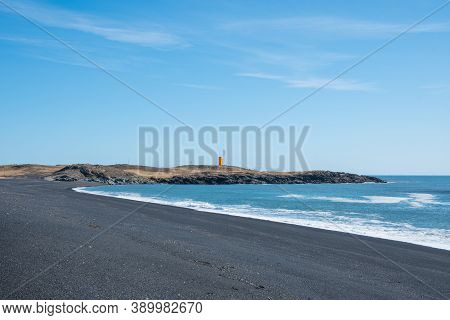 The Lighthouse Of Hvalnes In East Icelandic Rural Countryside Landscape