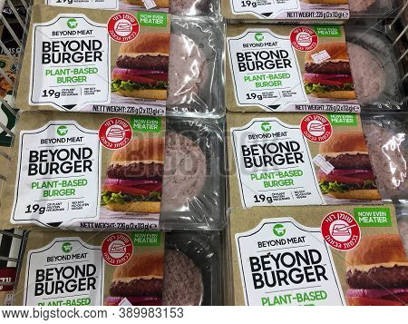 Tel Aviv, Israel - 5 October, 2020: Beyond Burger Packages For Purchase In A Local Supermarket.