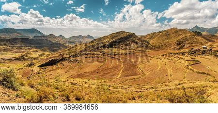 Beautiful Highland Landscape In Tigray Region On The Road To Near City Mekele. Ethiopia, Africa Wild