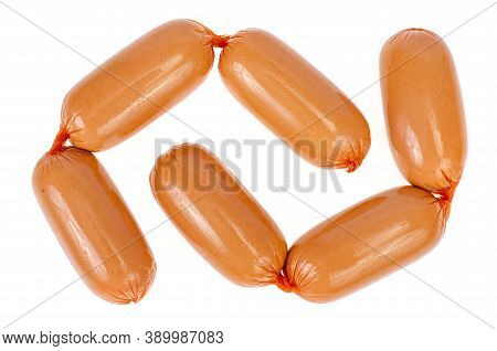 Meat Sausages In Polyamide Casing Isolated On White Background.