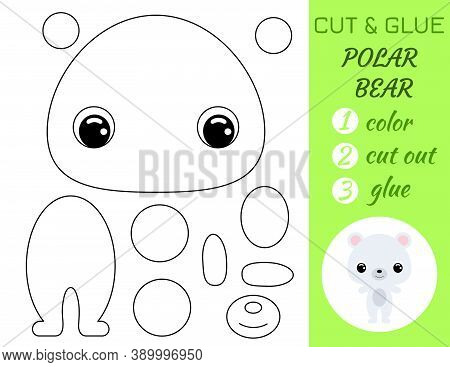 Coloring Book Cut And Glue Baby Polar Bear. Educational Paper Game For Preschool Children. Cut And P