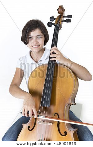 Young smiling cello player