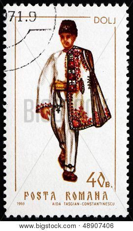 Postage Stamp Romania 1969 Man From Dolj, Costume