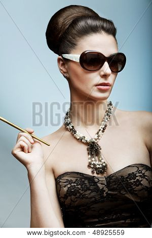 retro photo of a beautiful brunette woman