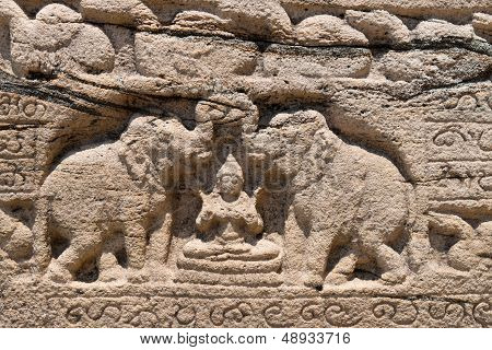 Hindu Goddess Of Prosperity With Two Elephants