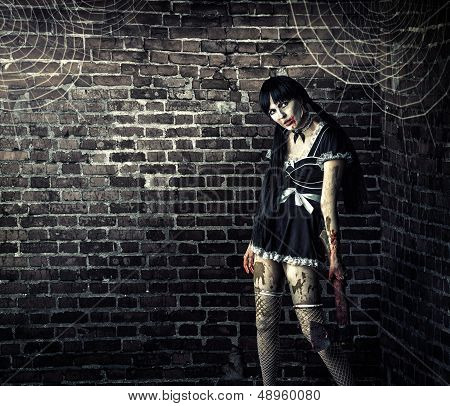 Dirty Woman Zombie  Holding Bloody Ax