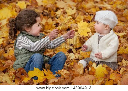 Children Playing In The Leaves