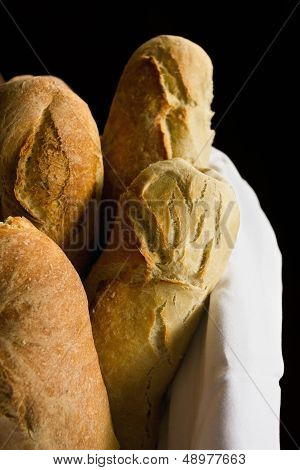 Loaves of rustic bread in a basket