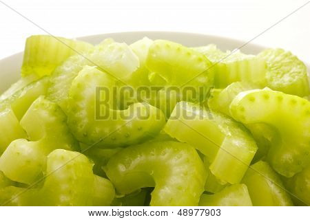 Cut celery close up in a bowl