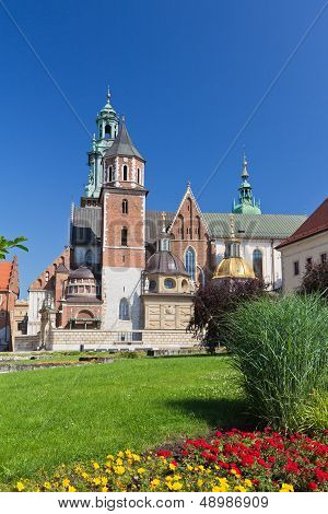 Wawel Cathedral on wawel hill in old town in cracow in poland