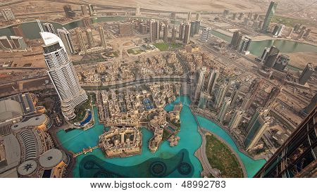 Dubai, UAE - JULY 12: Top view of Dubai city center from Burj Khalifa on 12 July 2012.