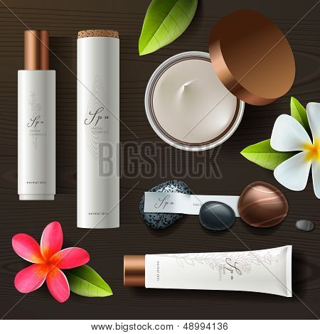 Natural spa cosmetics on wooden background