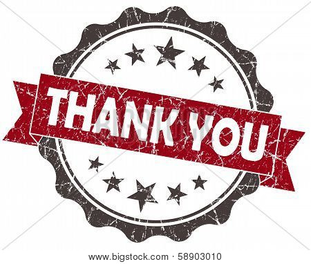Thank You Red Grunge Vintage Seal Isolated On White