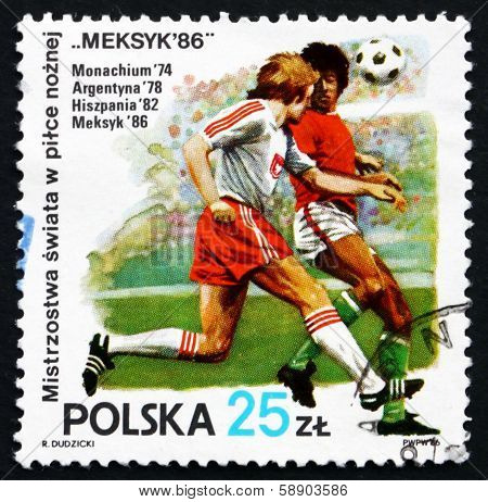 Postage Stamp Poland 1986 Soccer Players In Action