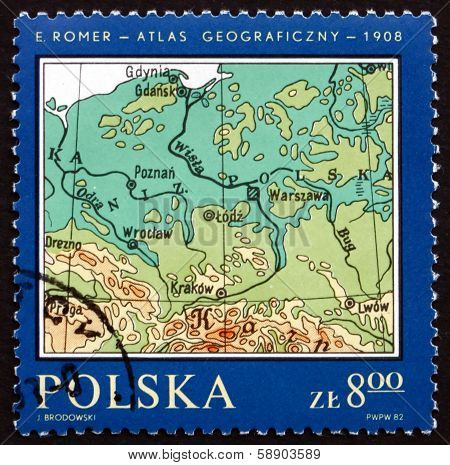 Postage Stamp Poland 1982 Map Of Poland, 1908