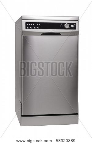 Modern freestanding dishwasher isolated on white 