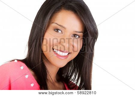 Young happy woman portrait. Isolated on white. 