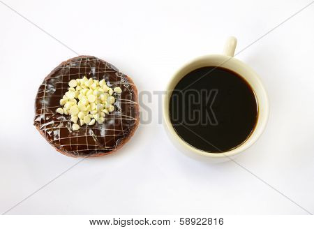 Chocolate Donut With Cup Of Coffee