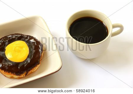 Chocolate Donut With Cup Of Coffee