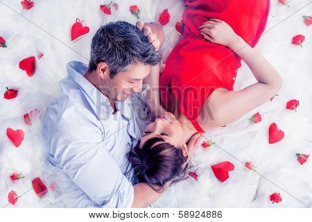 lying lovers couple in romantic scene