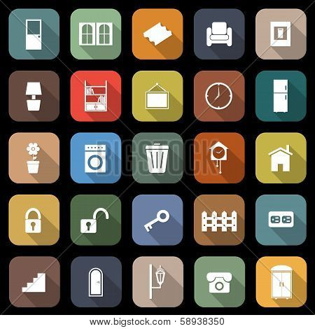 House Related Flat Icons With Long Shadow