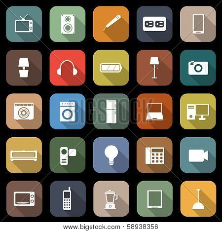Electrical Machine Flat Icons With Long Shadow