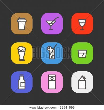 Simple different beverages icons collection 
