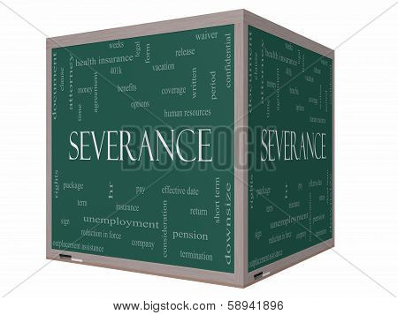 Severance Word Cloud Concept On A 3D Cube Blackboard