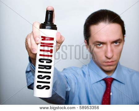 Businessman With Anticrisis Spray.