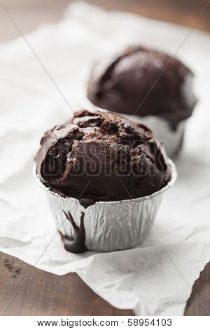 two chocolate chip muffins