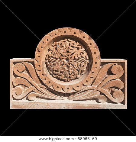 Medieval Armenian ornament on cross stone isolated on black