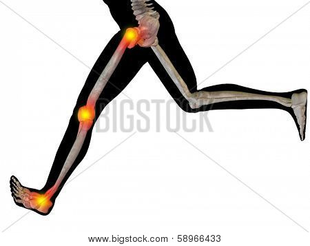Conceptual 3D human man anatomy or health design, joint or articular pain, ache or injury isolated on white background, for medical, fitness, medicine, bone, care, hurt, osteoporosis,arthritis or body