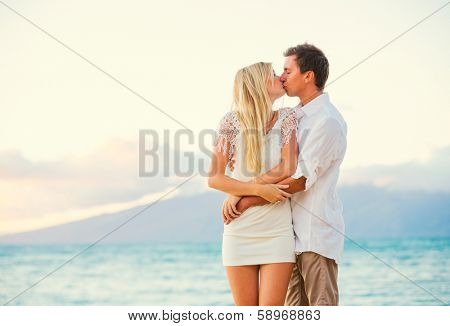 Romantic Couple Enjoying Sunset on Beautiful Tropical Beach