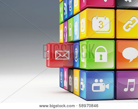 3d image of cube and icon set