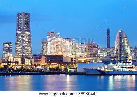 Yokohama skyline at minato mirai area at night view
