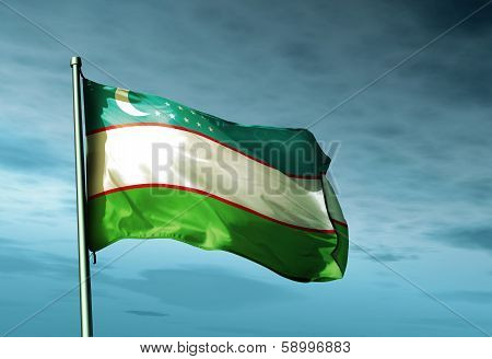Uzbekistan flag waving on the wind
