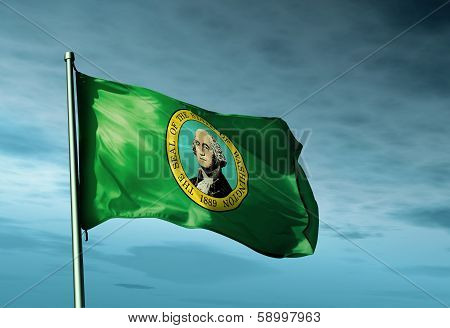 Washington (USA) flag waving on the wind