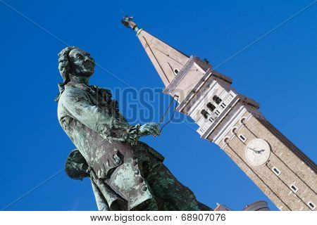 Old statue of Giuseppe Tartini in Piran, Slovenia