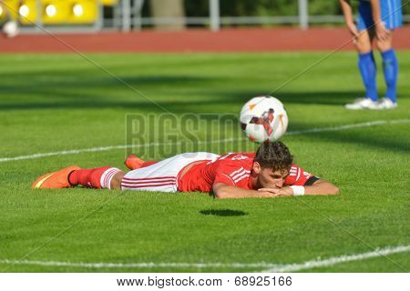MOSCOW, RUSSIA - JULY 22, 2014: Match OFK, Serbia - Benfica, Portugal during the Lev Yashin VTB Cup, the international tournament for U21 soccer teams. OFK won 1-0