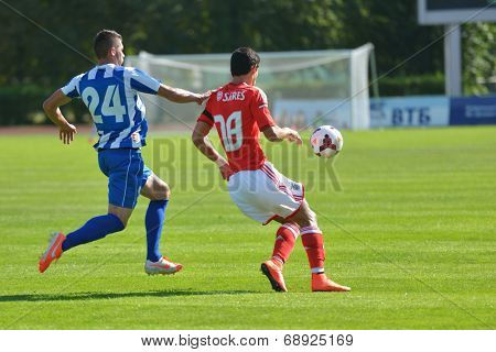 MOSCOW, RUSSIA - JULY 22, 2014: Match OFK, Serbia - Benfica, Portugal during the Lev Yashin VTB Cup, the international tournament for U21 soccer teams. OFK won 1-0