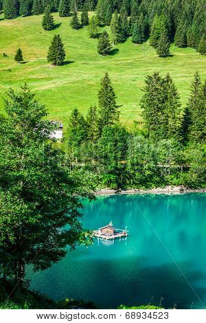 Beautiful View Mountain Lake. Steg,malbun In Lichtenstein, Europe
