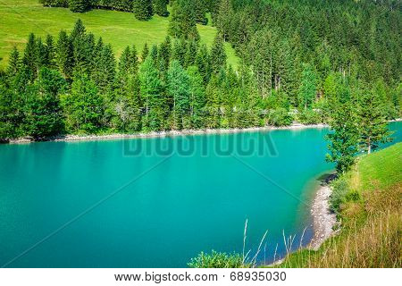 Beautiful View Mountain Lake. Steg,malbun In Lichtenstein, Europe