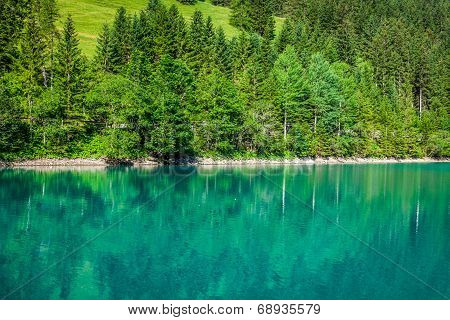 Beautiful View Mountain Lake. Steg,malbun In Lichtenstein, Europe