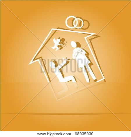 Home affiance. Paper sticker. Raster illustration.