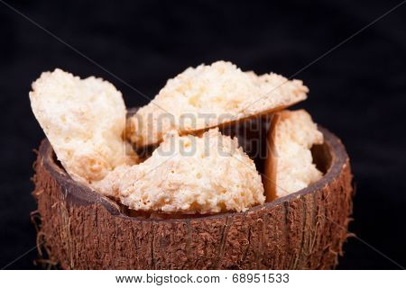 Coconut Cookies In Black Background